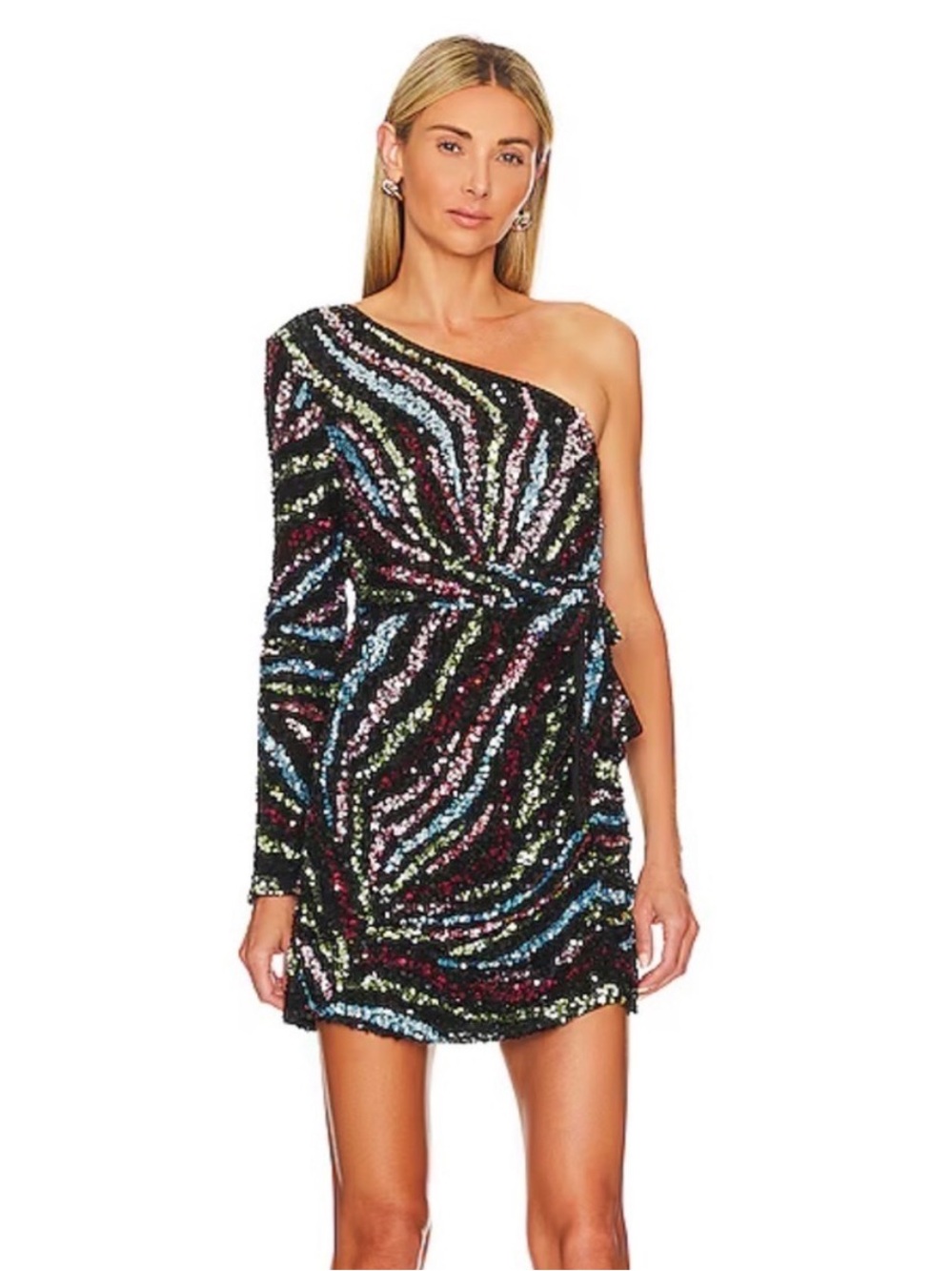 NWT Show Me Your MuMu Shimmy Mini Dress Starburst Sequin One Shoulder XS